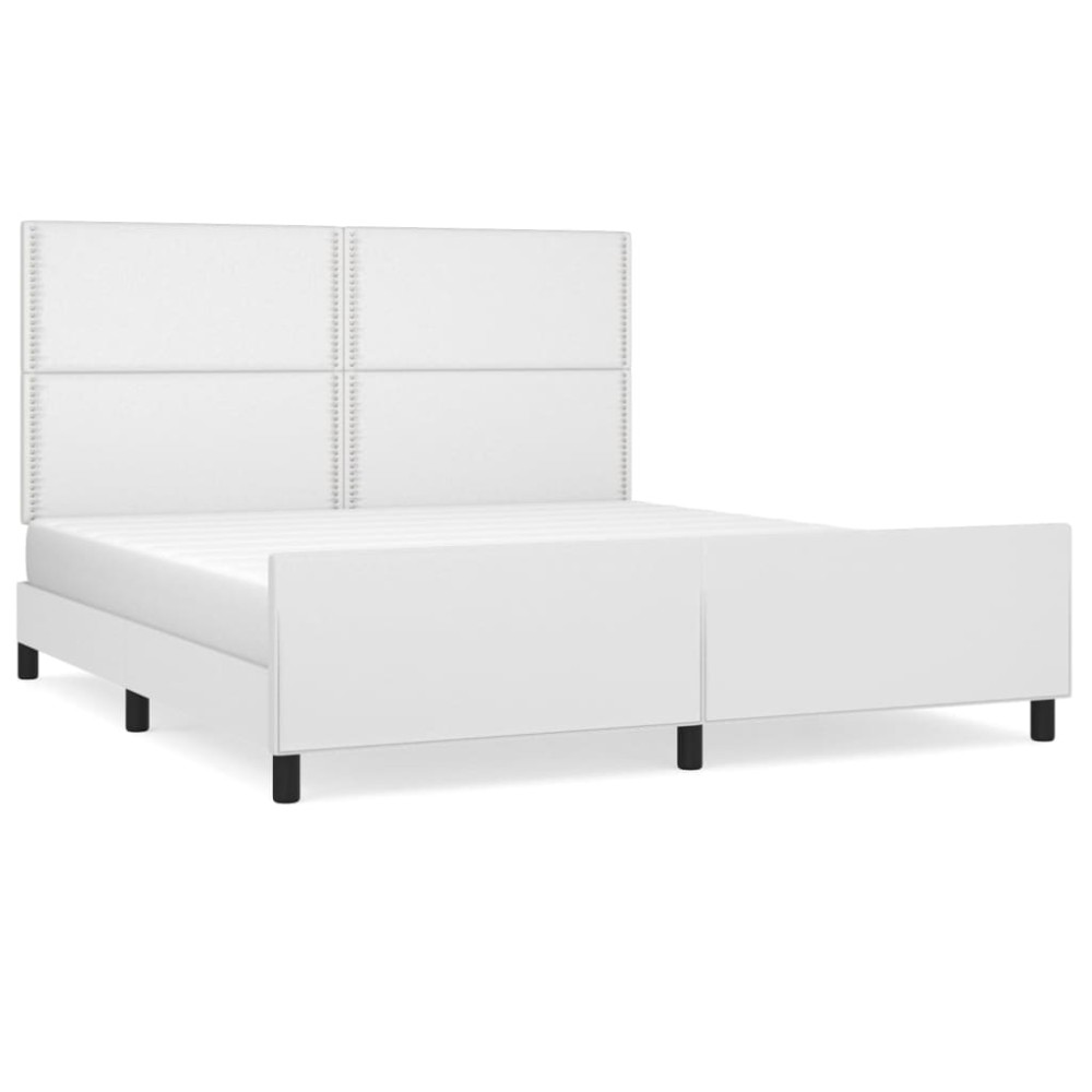 vidaXL Cadru de pat cu tăblie, alb, 160x200 cm, piele ecologică