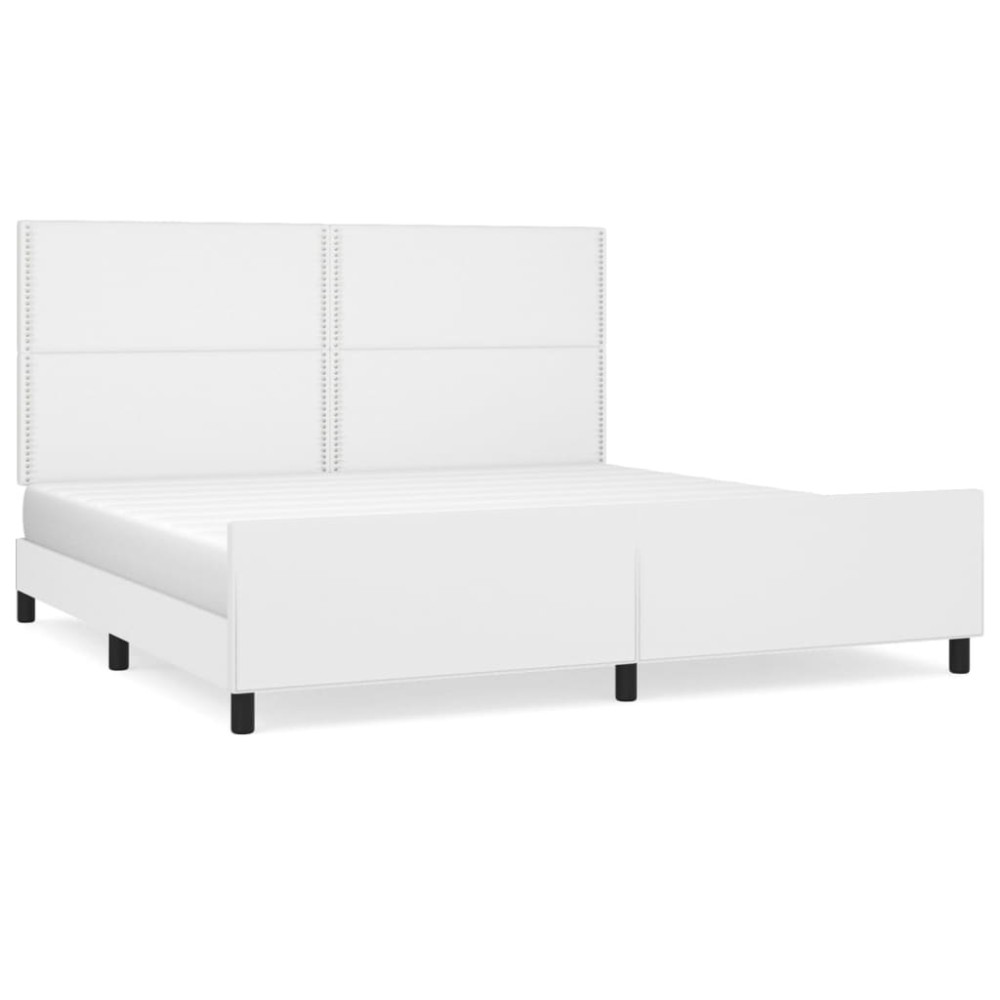 vidaXL Cadru de pat cu tăblie, alb, 200x200 cm, piele ecologică