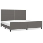 vidaXL Cadru de pat cu tăblie, gri, 200x200 cm, piele ecologică vidaXL Cadru de pat cu tăblie, gri, 200x200 cm, piele ecologică