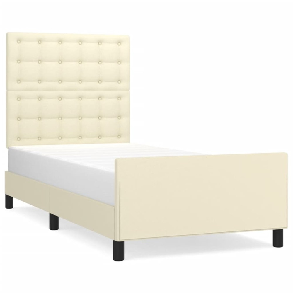 vidaXL Cadru de pat cu tăblie, crem, 80x200 cm, piele ecologică