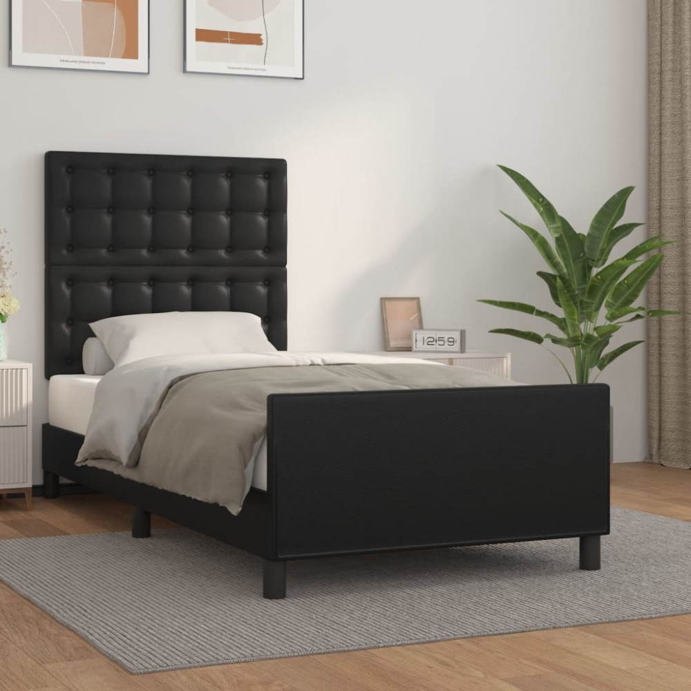 vidaXL Cadru de pat cu tăblie, negru, 90x190 cm, piele ecologică