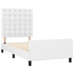 vidaXL Cadru de pat cu tăblie, alb, 90x190 cm, piele ecologică