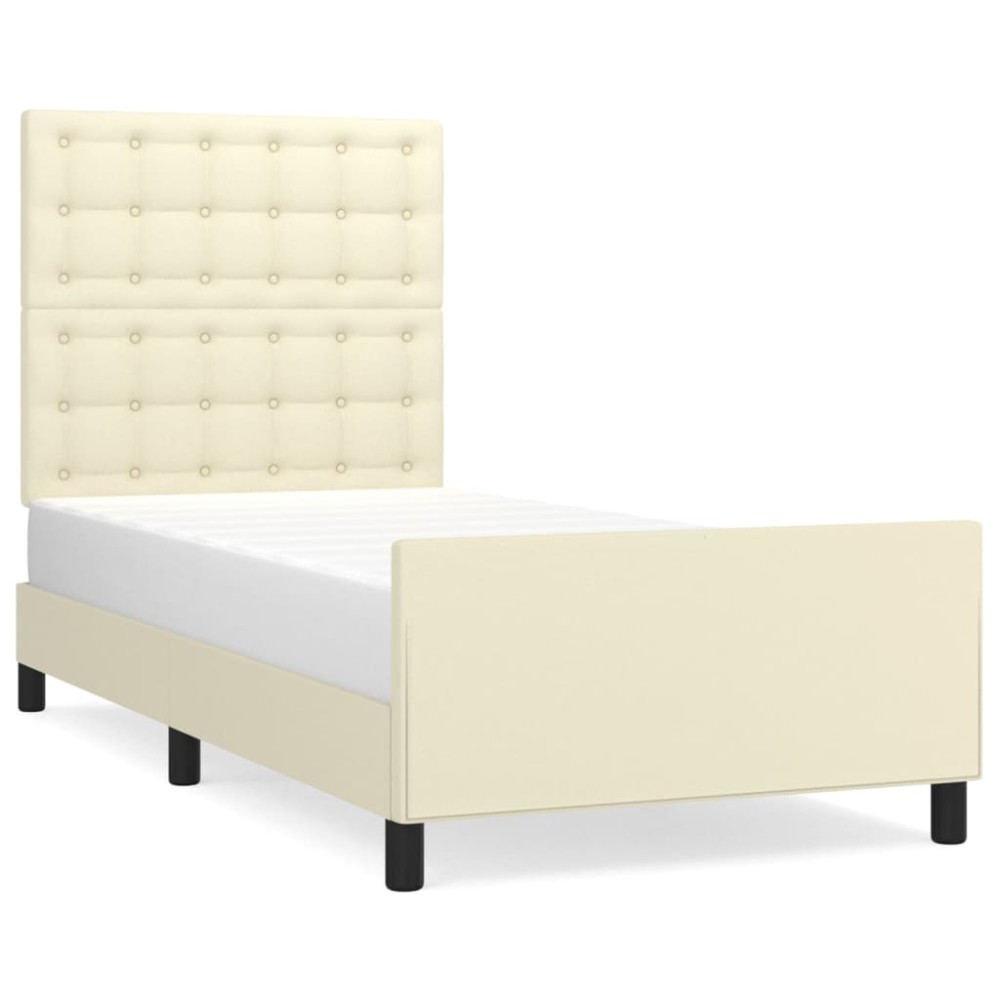 vidaXL Cadru de pat cu tăblie, crem, 90x190 cm, piele ecologică
