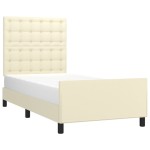 vidaXL Cadru de pat cu tăblie, crem, 90x190 cm, piele ecologică