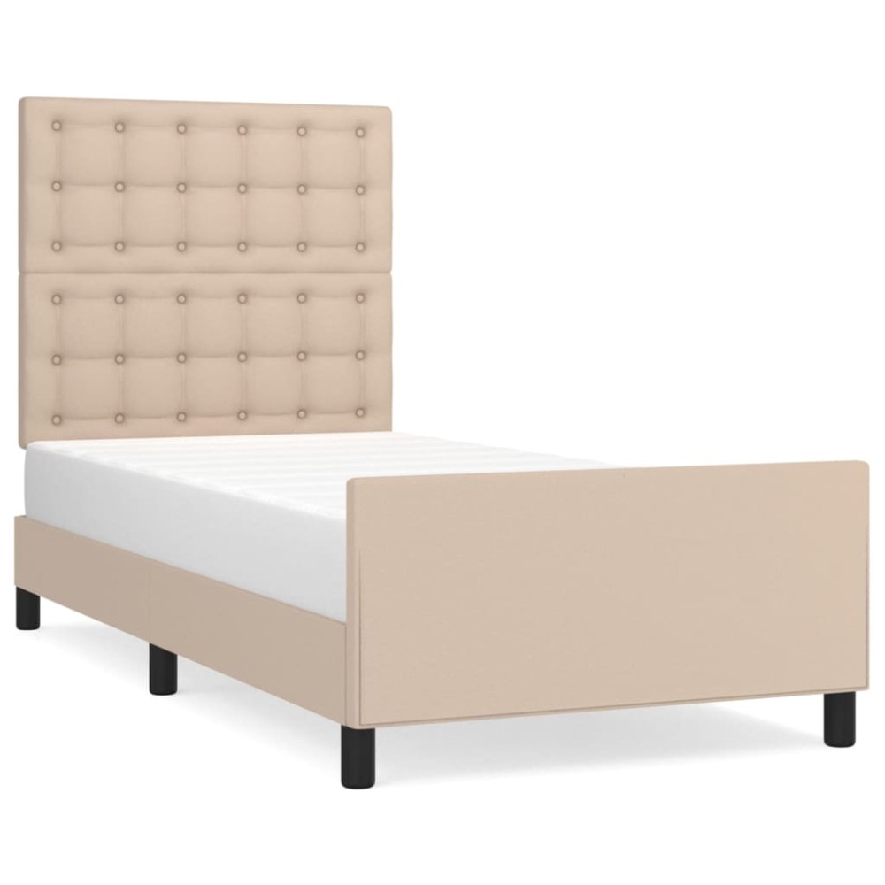 vidaXL Cadru de pat cu tăblie, cappuccino, 90x190 cm, piele ecologică