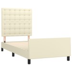 vidaXL Cadru de pat cu tăblie, crem, 90x200 cm, piele ecologică vidaXL Cadru de pat cu tăblie, crem, 90x200 cm, piele ecologică