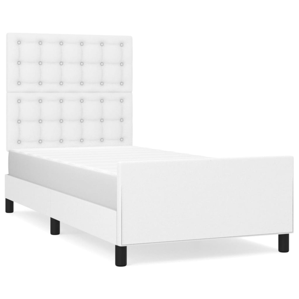 vidaXL Cadru de pat cu tăblie, alb, 100x200 cm, piele ecologică