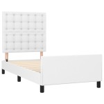 vidaXL Cadru de pat cu tăblie, alb, 100x200 cm, piele ecologică vidaXL Cadru de pat cu tăblie, alb, 100x200 cm, piele ecologică
