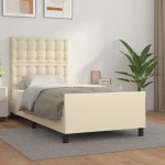 vidaXL Cadru de pat cu tăblie, crem, 100x200 cm, piele ecologică
