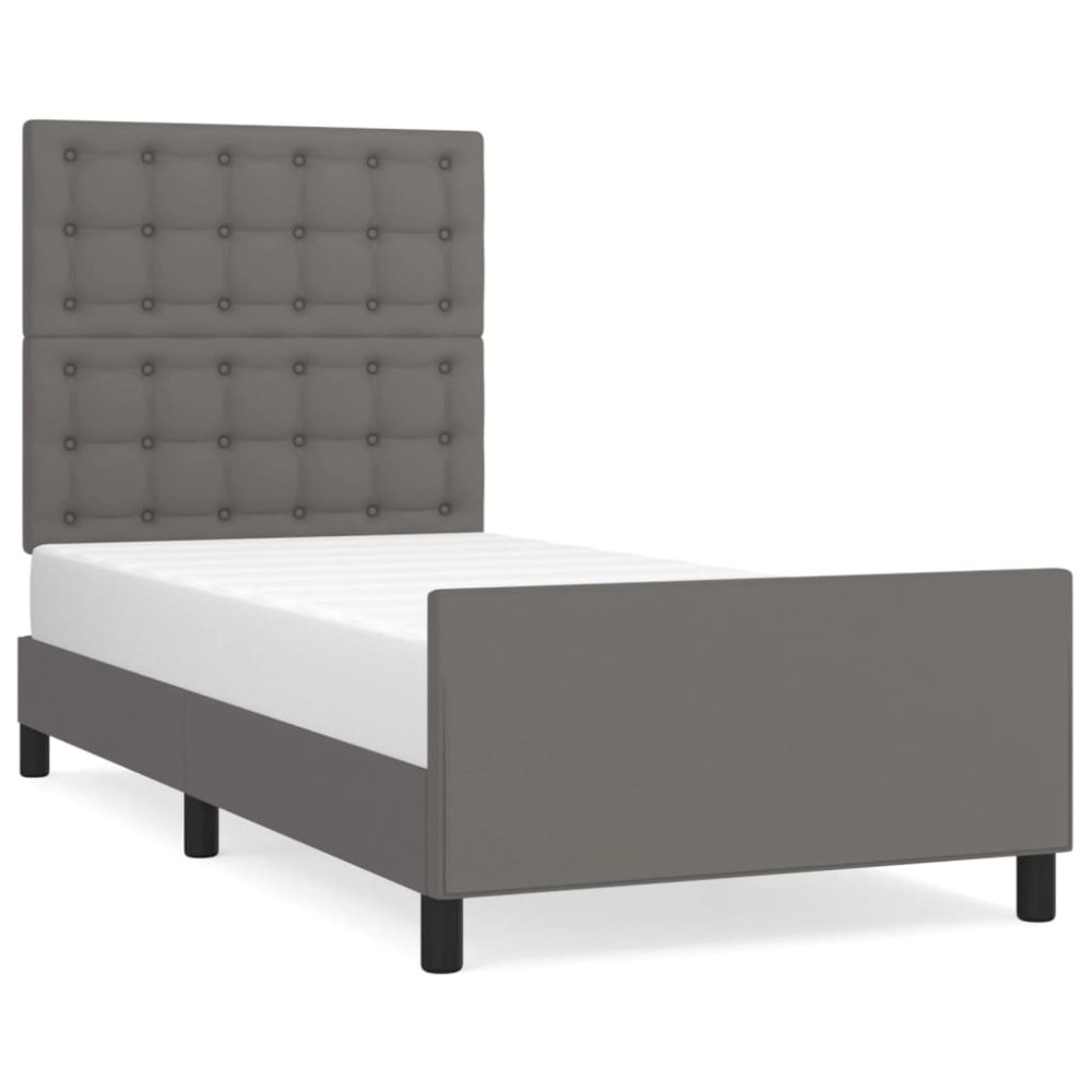 vidaXL Cadru de pat cu tăblie, gri, 100x200 cm, piele ecologică