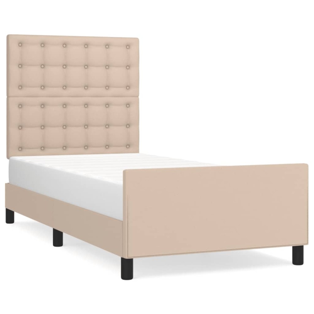 vidaXL Cadru de pat cu tăblie, cappuccino, 100x200 cm, piele ecologică