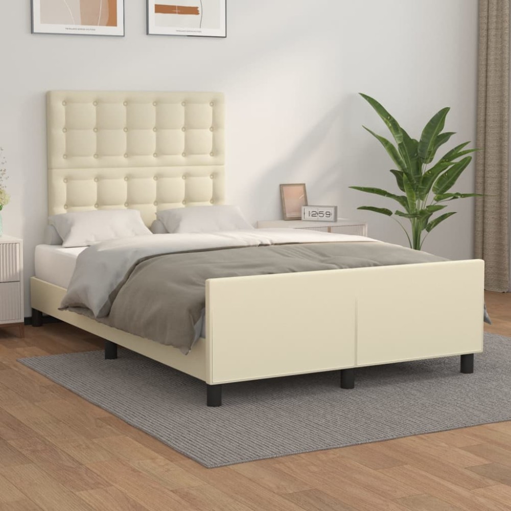 vidaXL Cadru de pat cu tăblie, crem, 120x200 cm, piele ecologică