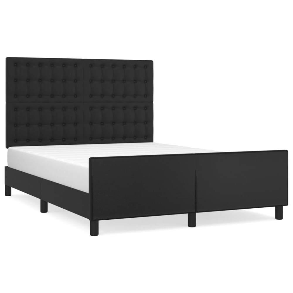 vidaXL Cadru de pat cu tăblie, negru, 140x190 cm, piele ecologică