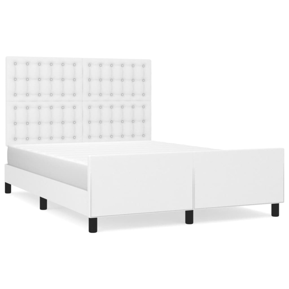 vidaXL Cadru de pat cu tăblie, alb, 140x190 cm, piele ecologică