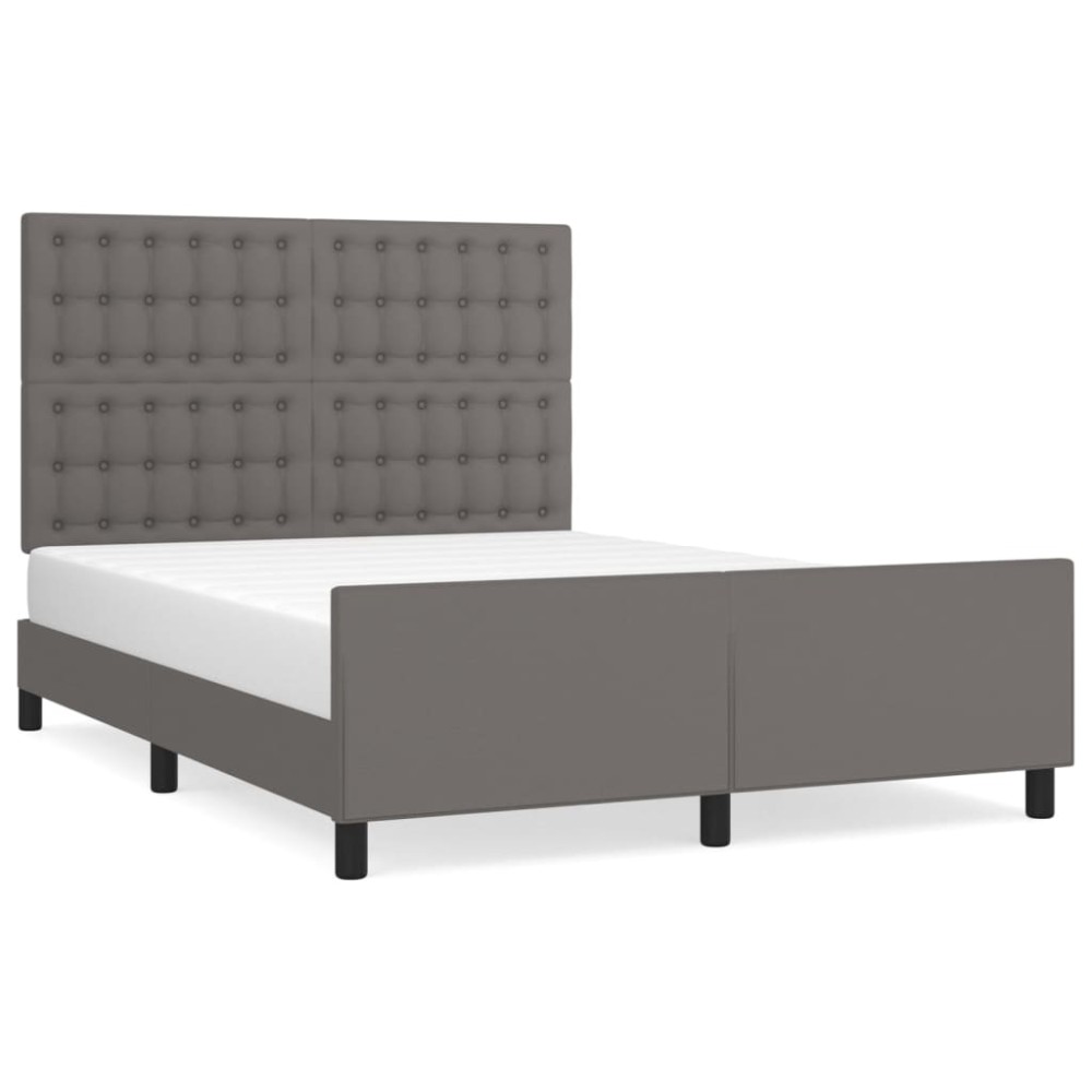 vidaXL Cadru de pat cu tăblie, gri, 140x190 cm, piele ecologică