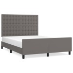 vidaXL Cadru de pat cu tăblie, gri, 140x190 cm, piele ecologică vidaXL Cadru de pat cu tăblie, gri, 140x190 cm, piele ecologică