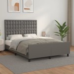 vidaXL Cadru de pat cu tăblie, gri, 140x190 cm, piele ecologică vidaXL Cadru de pat cu tăblie, gri, 140x190 cm, piele ecologică