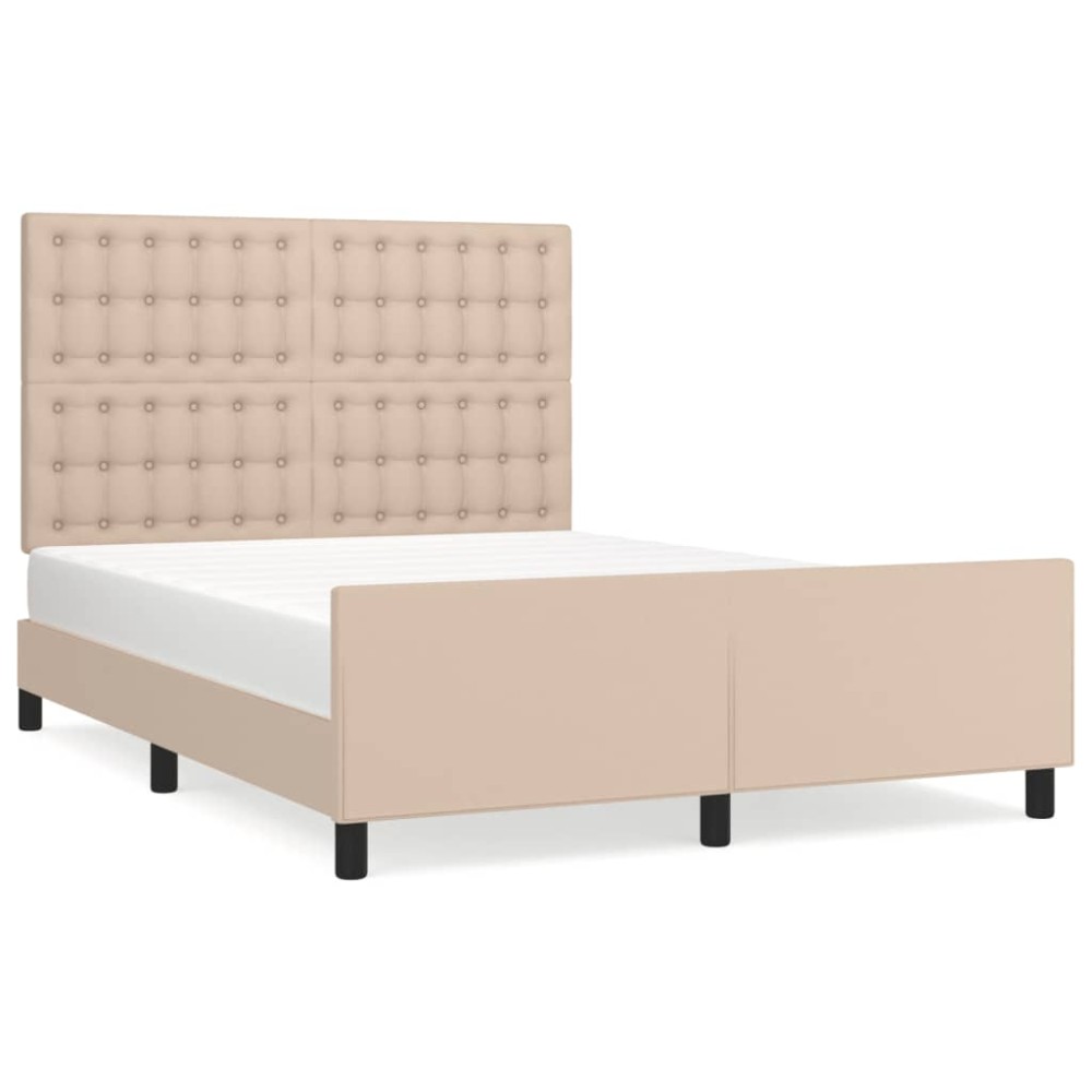 vidaXL Cadru de pat cu tăblie, cappuccino, 140x190 cm, piele ecologică
