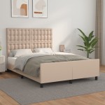 vidaXL Cadru de pat cu tăblie, cappuccino, 140x190 cm, piele ecologică vidaXL Cadru de pat cu tăblie, cappuccino, 140x190 cm, piele ecologică