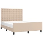 vidaXL Cadru de pat cu tăblie, cappuccino, 140x190 cm, piele ecologică vidaXL Cadru de pat cu tăblie, cappuccino, 140x190 cm, piele ecologică