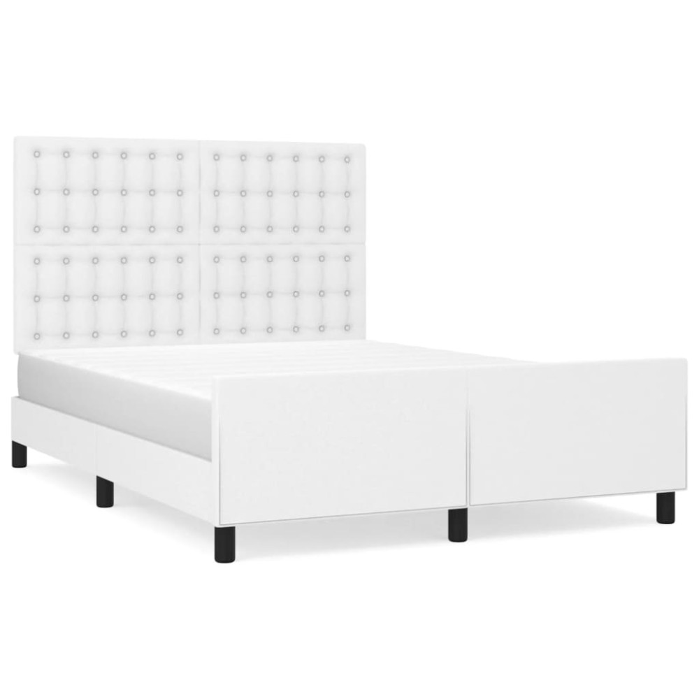 vidaXL Cadru de pat cu tăblie, alb, 140x200 cm, piele ecologică