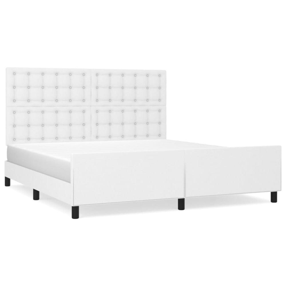 vidaXL Cadru de pat cu tăblie, alb, 160x200 cm, piele ecologică