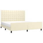vidaXL Cadru de pat cu tăblie, crem, 160x200 cm, piele ecologică vidaXL Cadru de pat cu tăblie, crem, 160x200 cm, piele ecologică
