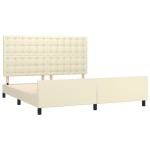 vidaXL Cadru de pat cu tăblie, crem, 160x200 cm, piele ecologică vidaXL Cadru de pat cu tăblie, crem, 160x200 cm, piele ecologică