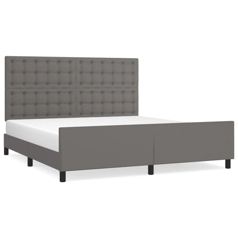 vidaXL Cadru de pat cu tăblie, gri, 160x200 cm, piele ecologică