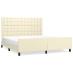 vidaXL Cadru de pat cu tăblie, crem, 180x200 cm, piele ecologică vidaXL Cadru de pat cu tăblie, crem, 180x200 cm, piele ecologică