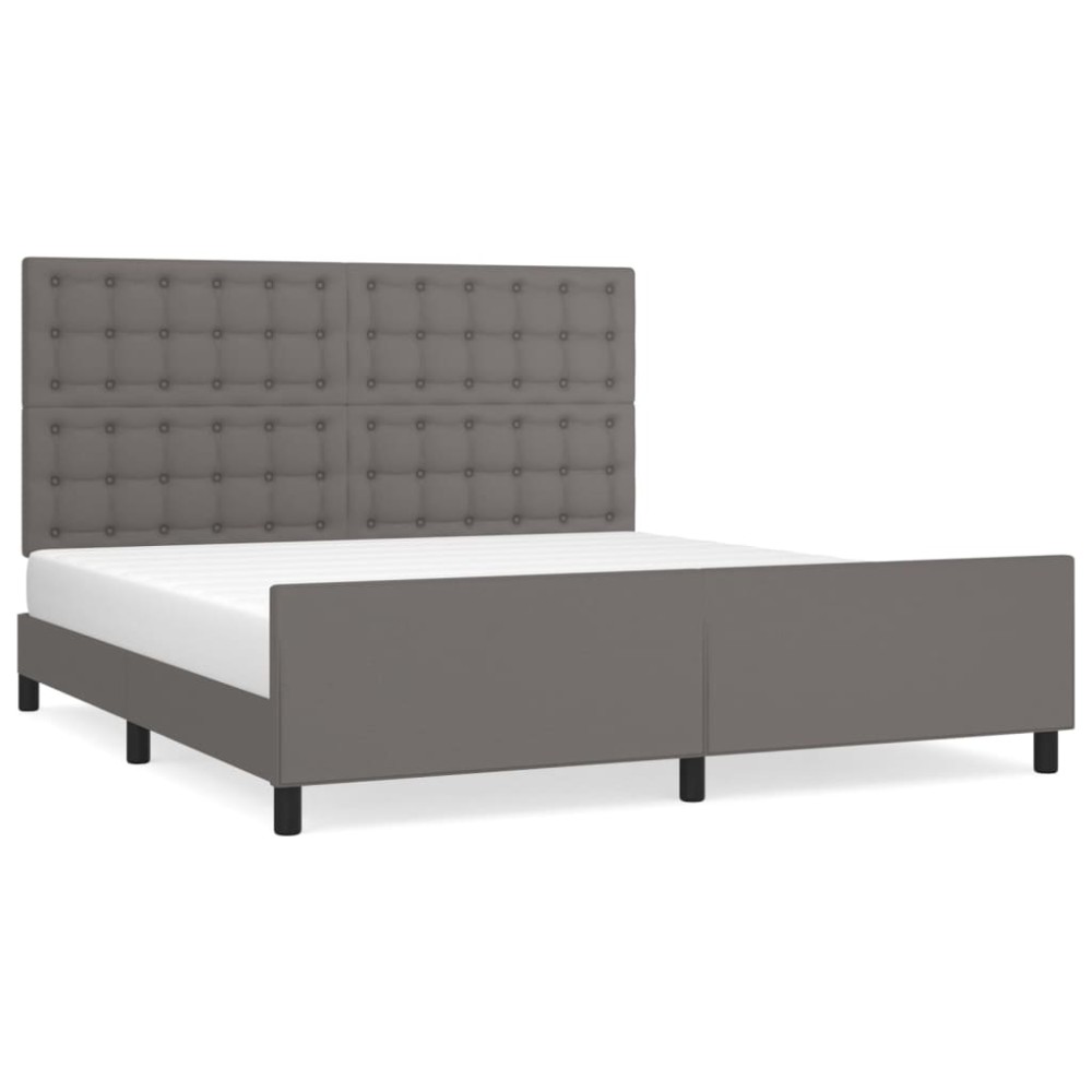vidaXL Cadru de pat cu tăblie, gri, 180x200 cm, piele ecologică