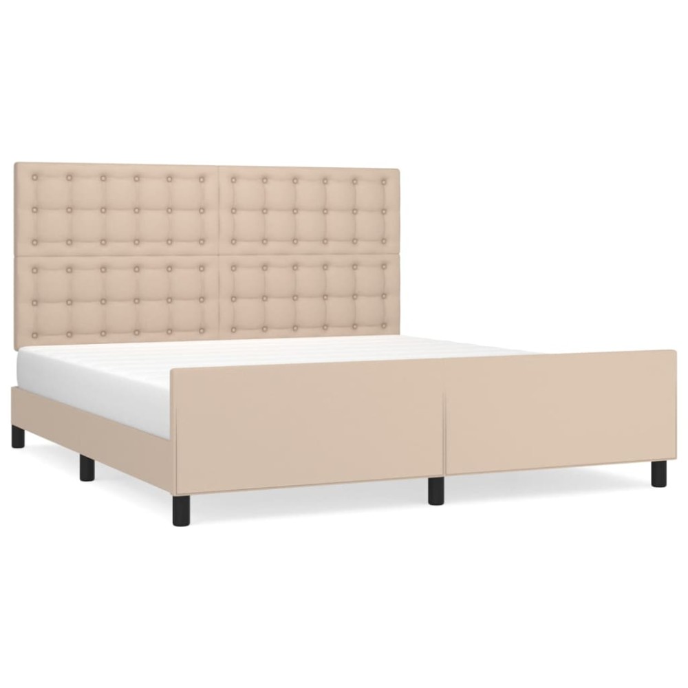 vidaXL Cadru de pat cu tăblie, cappuccino, 180x200 cm, piele ecologică