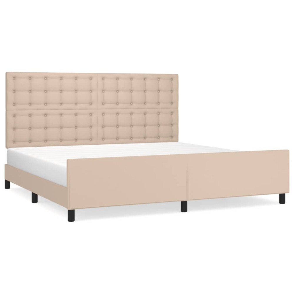 vidaXL Cadru de pat cu tăblie, cappuccino, 200x200 cm, piele ecologică