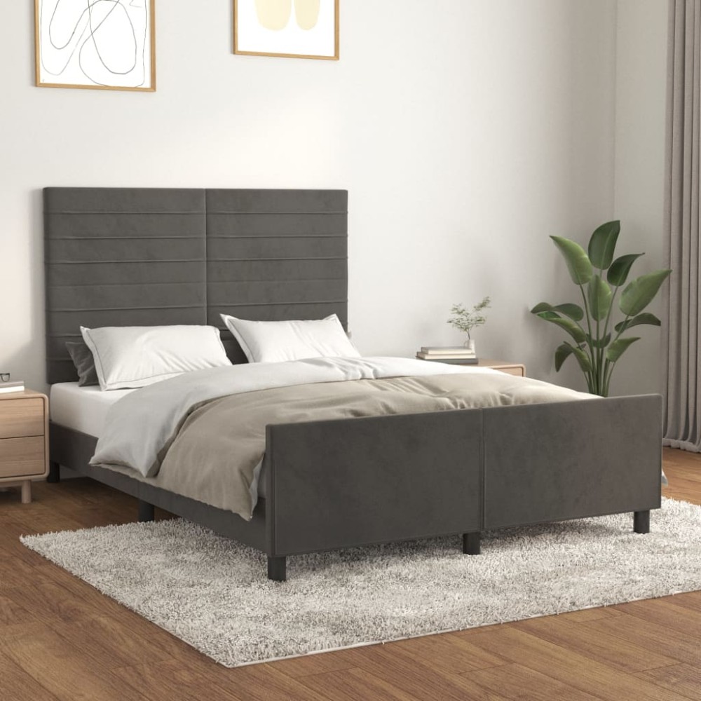 vidaXL Cadru de pat fără saltea, gri închis, 140x190 cm, catifea