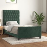 vidaXL Cadru de pat fără saltea, verde închis, 100x200 cm, catifea vidaXL Cadru de pat fără saltea, verde închis, 100x200 cm, catifea