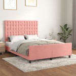 vidaXL Cadru de pat cu tăblie, roz, 140x190 cm, catifea vidaXL Cadru de pat cu tăblie, roz, 140x190 cm, catifea