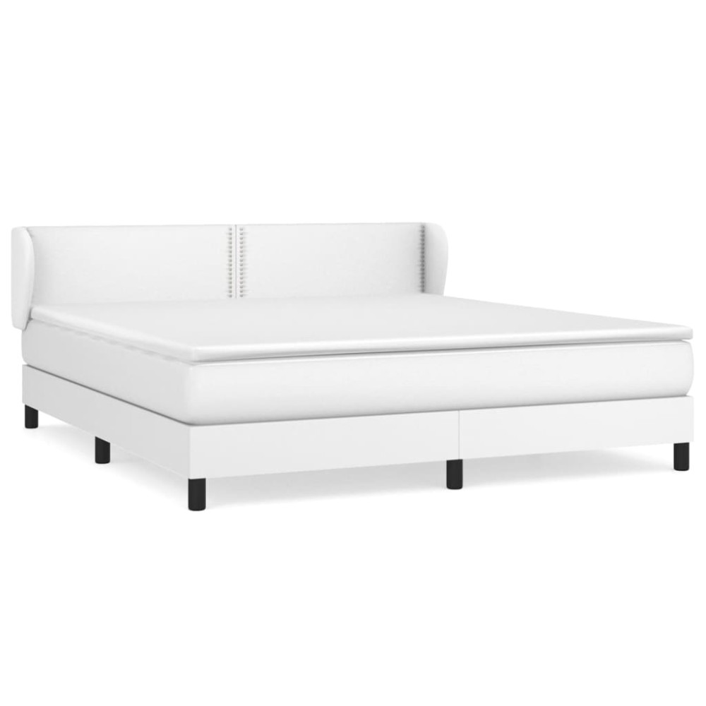 vidaXL Pat cu arcuri, cu saltea, alb, 180x200 cm, piele ecologică