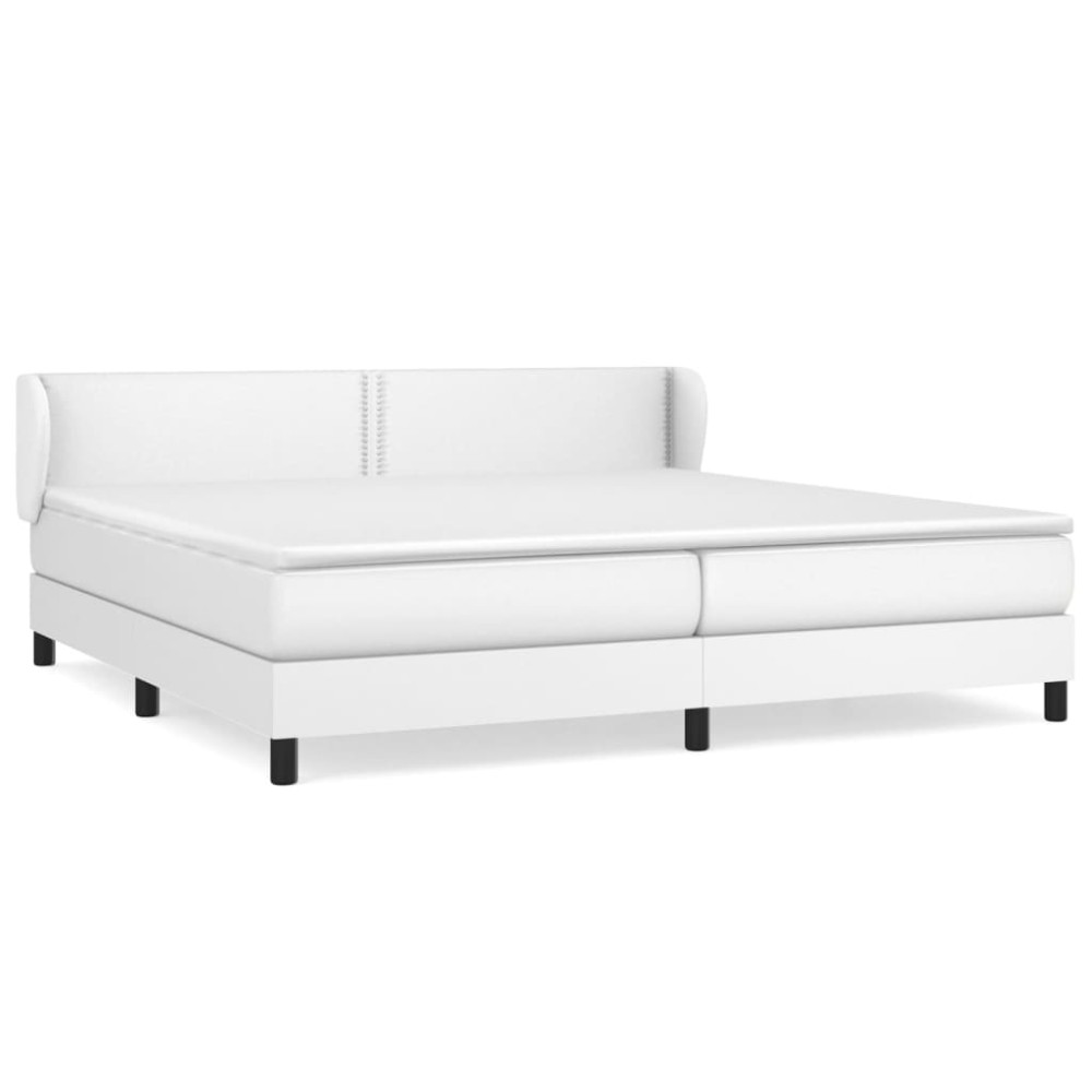 vidaXL Pat cu arcuri, cu saltea, alb, 200x200 cm, piele ecologică