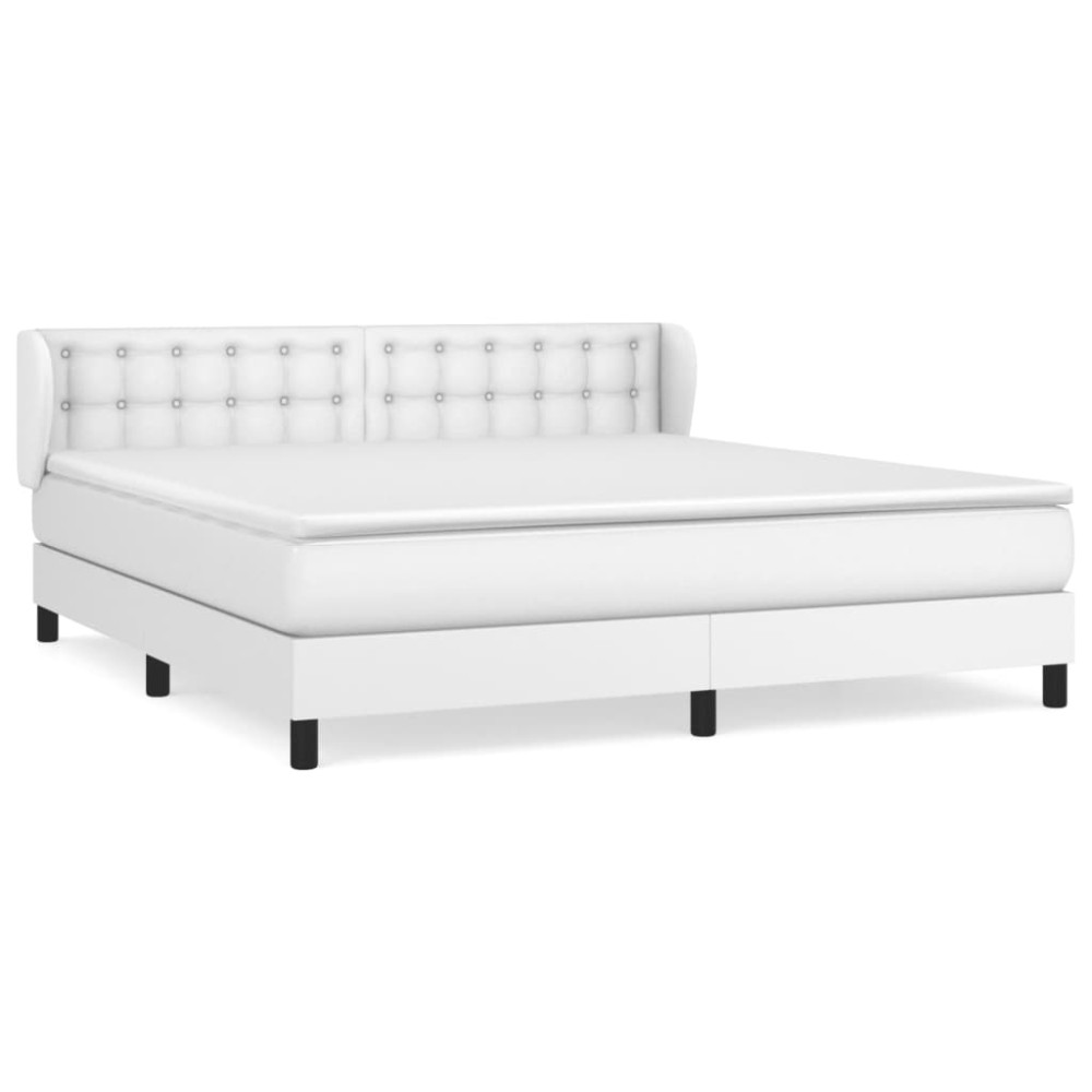 vidaXL Pat cu arcuri, cu saltea, alb, 180x200 cm, piele ecologică
