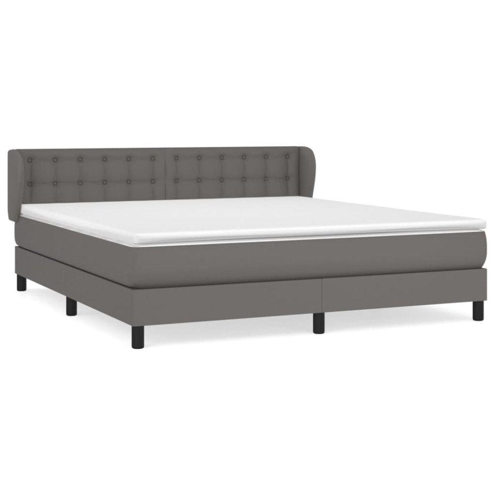 vidaXL Pat cu arcuri, cu saltea, gri, 180x200 cm, piele ecologică