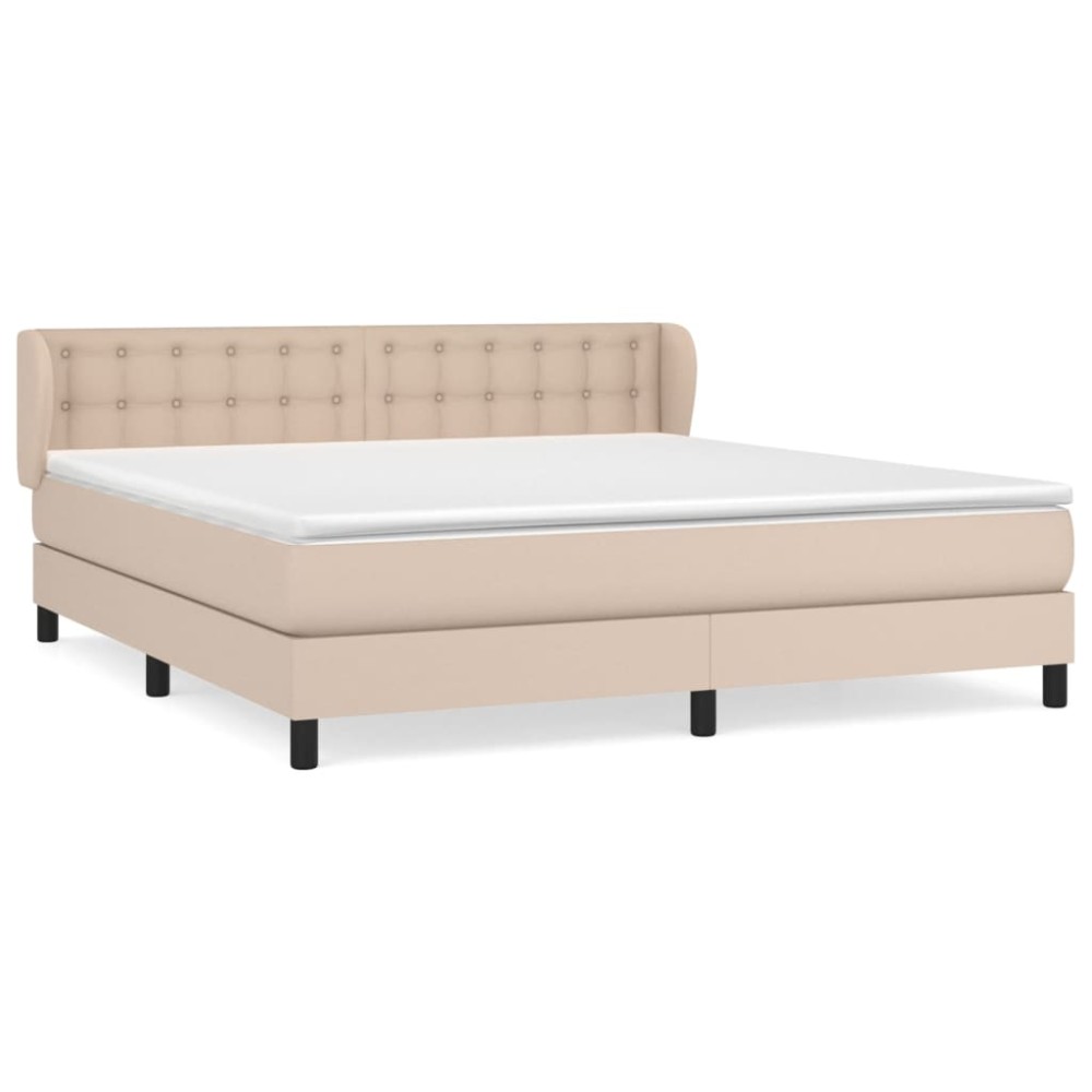 vidaXL Pat cu arcuri, cu saltea, cappuccino, 180x200cm piele ecologică