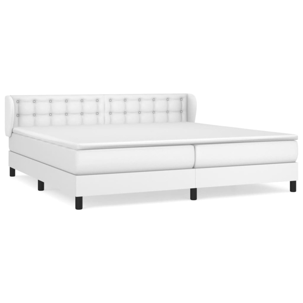 vidaXL Pat cu arcuri, cu saltea, alb, 200x200 cm, piele ecologică