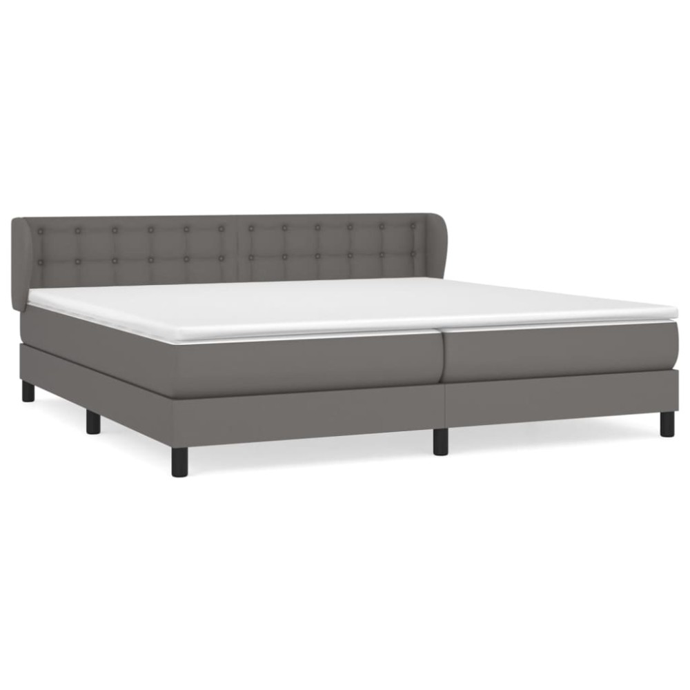 vidaXL Pat cu arcuri, cu saltea, gri, 200x200 cm, piele ecologică