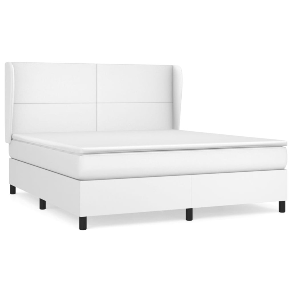 vidaXL Pat cu arcuri, cu saltea, alb, 180x200 cm, piele ecologică