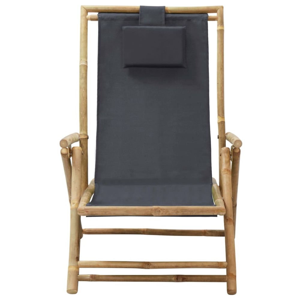 vidaXL Scaun rabatabil de relaxare, gri închis, bambus & țesătură