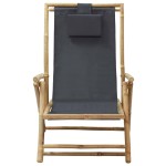 vidaXL Scaun rabatabil de relaxare, gri închis, bambus & țesătură vidaXL Scaun rabatabil de relaxare, gri închis, bambus & țesătură