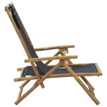 vidaXL Scaun rabatabil de relaxare, gri închis, bambus & țesătură vidaXL Scaun rabatabil de relaxare, gri închis, bambus & țesătură