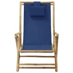 vidaXL Scaun rabatabil de relaxare, bleumarin, bambus & țesătură vidaXL Scaun rabatabil de relaxare, bleumarin, bambus & țesătură