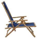 vidaXL Scaun rabatabil de relaxare, bleumarin, bambus & țesătură vidaXL Scaun rabatabil de relaxare, bleumarin, bambus & țesătură