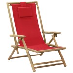 vidaXL Scaun rabatabil de relaxare, roșu, bambus & țesătură vidaXL Scaun rabatabil de relaxare, roșu, bambus & țesătură